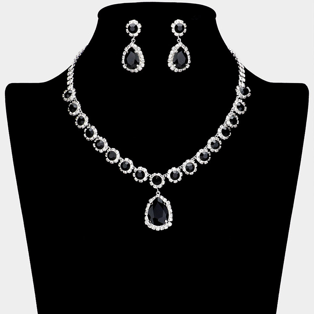 Rhinestone Black Teardrop Dangle Necklace