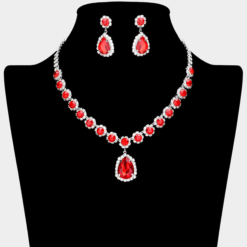 Rhinestone Red Teardrop Dangle Necklace