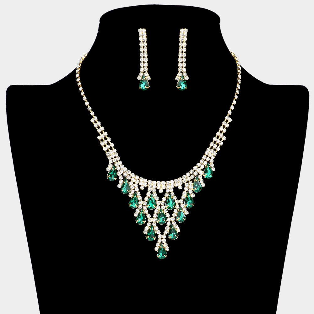 Teardrop Emerald Crystal Bib Necklace