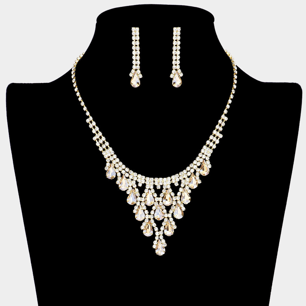 Teardrop Light Topaz Crystal Bib Necklace