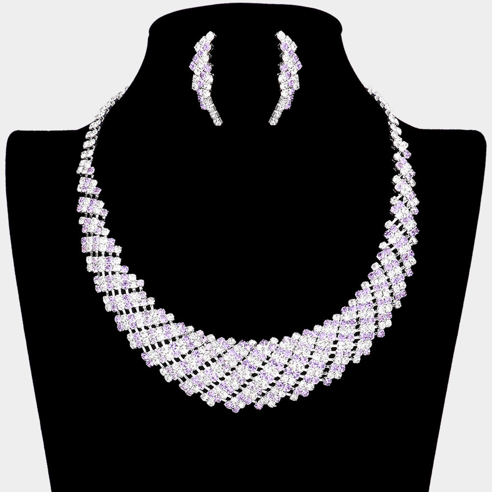 Amethyst Rhinestone Round Collar Pageant Necklace | Prom Necklace