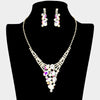 AB Multi Stone Cluster Rhinestone Pageant Necklace on Gold | Prom Necklace Set