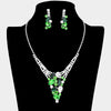 Green Multi Stone Cluster Rhinestone Pageant Necklace  | Prom Necklace Set