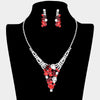 Red Multi Stone Cluster Rhinestone Pageant Necklace  | Prom Necklace Set
