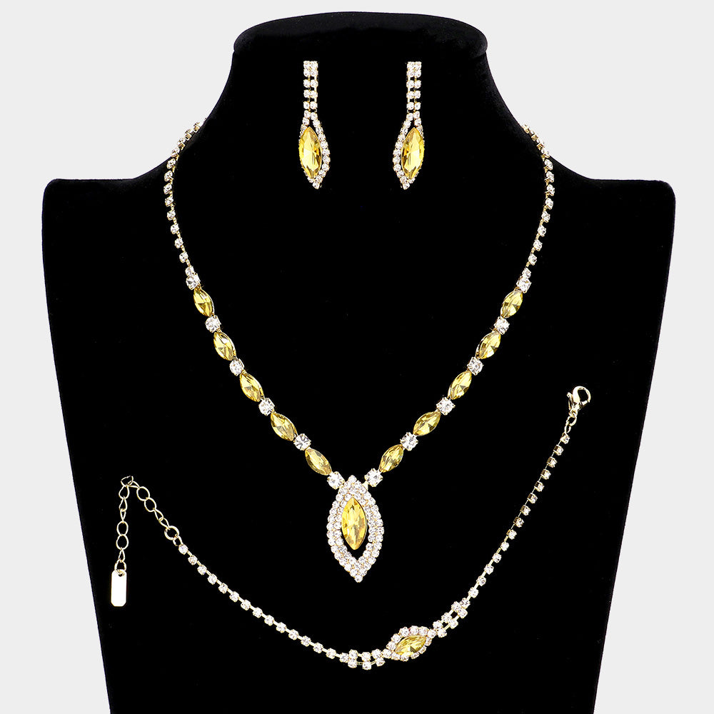Gold Marquise Rhinestone 3 piece Set Prom Jewelry L M Bling lmbling