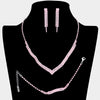 3 Piece Pink Crystal Rhinestone Fringe Necklace Set | Homecoming Jewelry