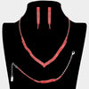 3 Piece Red Crystal Rhinestone Fringe Necklace Set  | Homecoming Jewelry