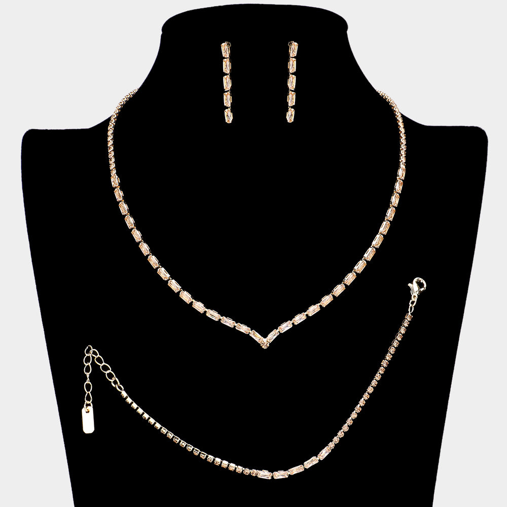 3 Piece Light Topaz Rectangle Stone Evening Necklace Set | Prom Jewelry