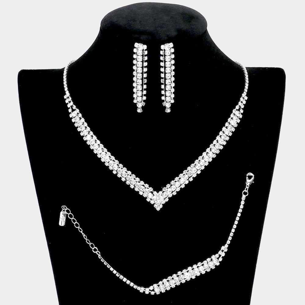 3 Piece Clear Rhinestone Necklace Set | Homecoming Necklace | Homecoming Jewelry