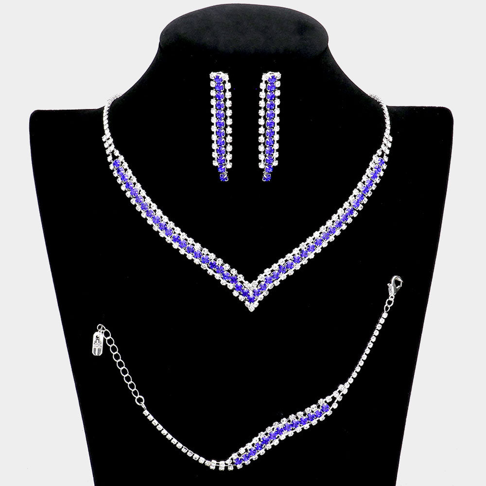 3 Piece Sapphire Rhinestone Necklace Set  | Homecoming Necklace | Homecoming Jewelry