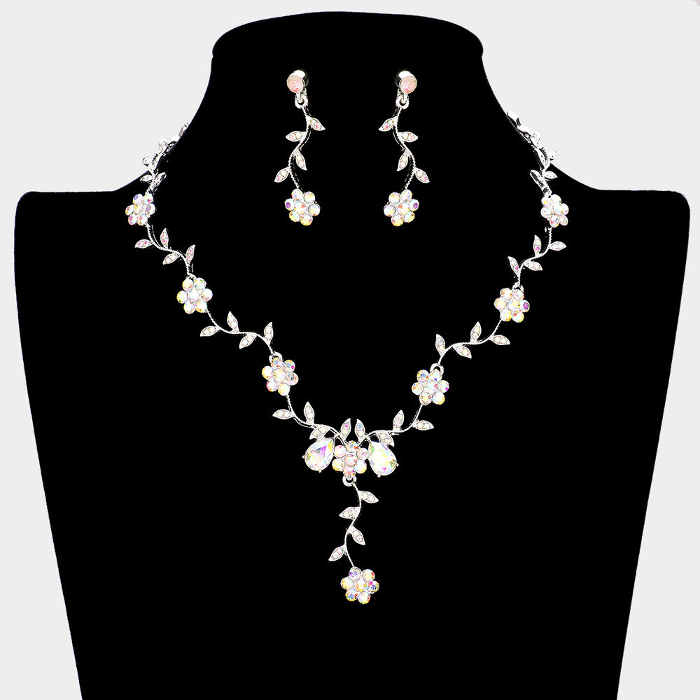 AB Crystal Floral Vine Prom Necklace Set | Evening Necklace Set