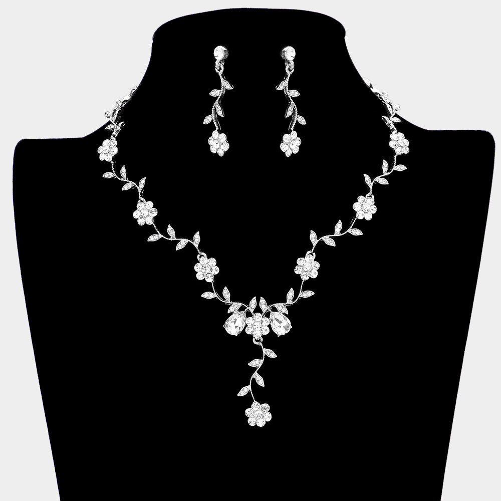 Clear Crystal Floral Vine Prom Necklace Set | Evening Necklace Set
