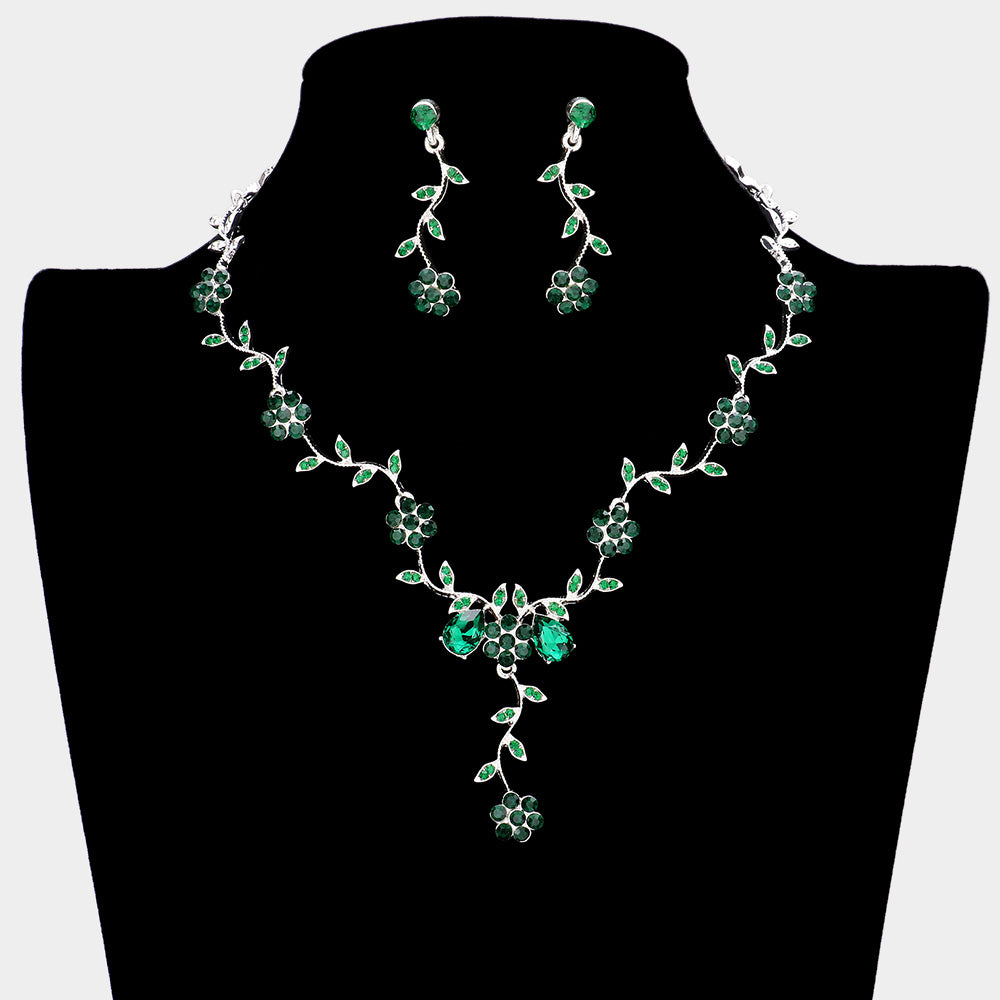 Emerald Crystal Floral Vine Prom Necklace Set | Evening Necklace Set
