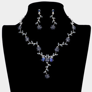 Navy Crystal Floral Vine Prom Necklace Set | Evening Necklace Set