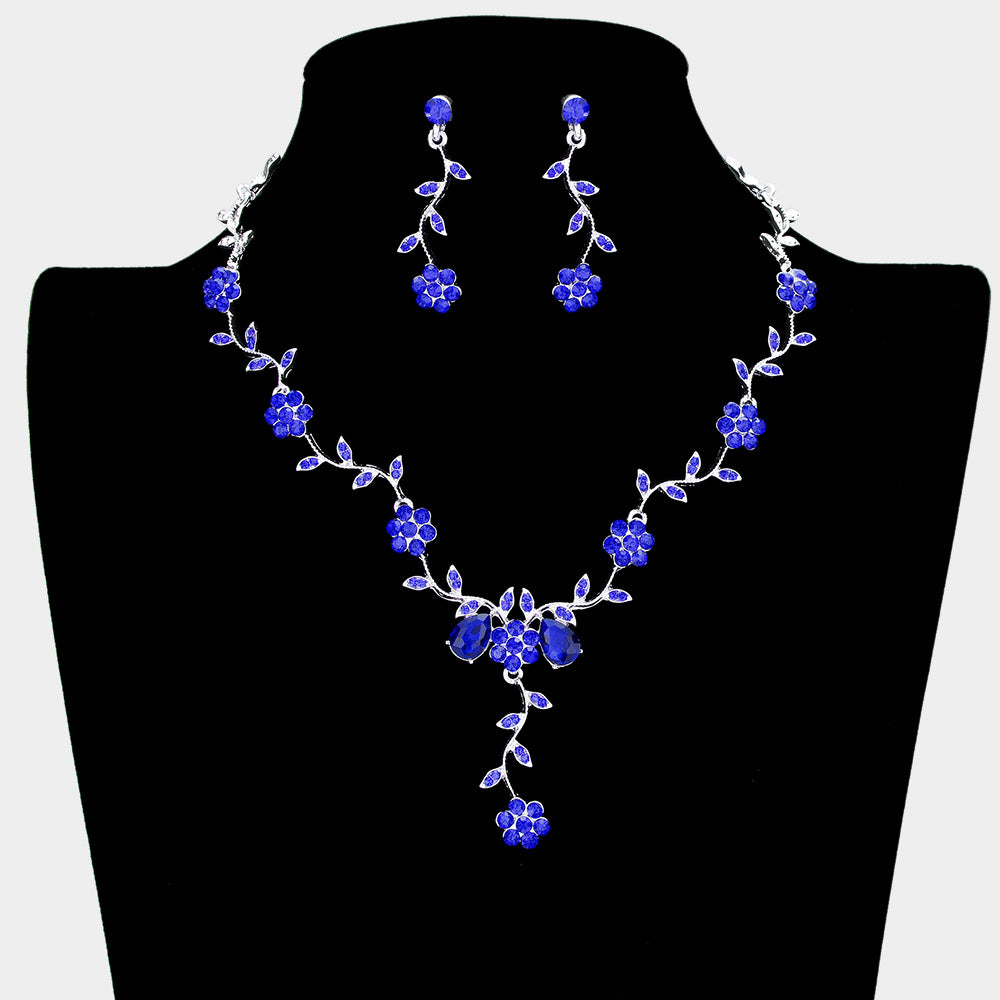 Sapphire Crystal Floral Vine Prom Necklace Set | Evening Necklace Set