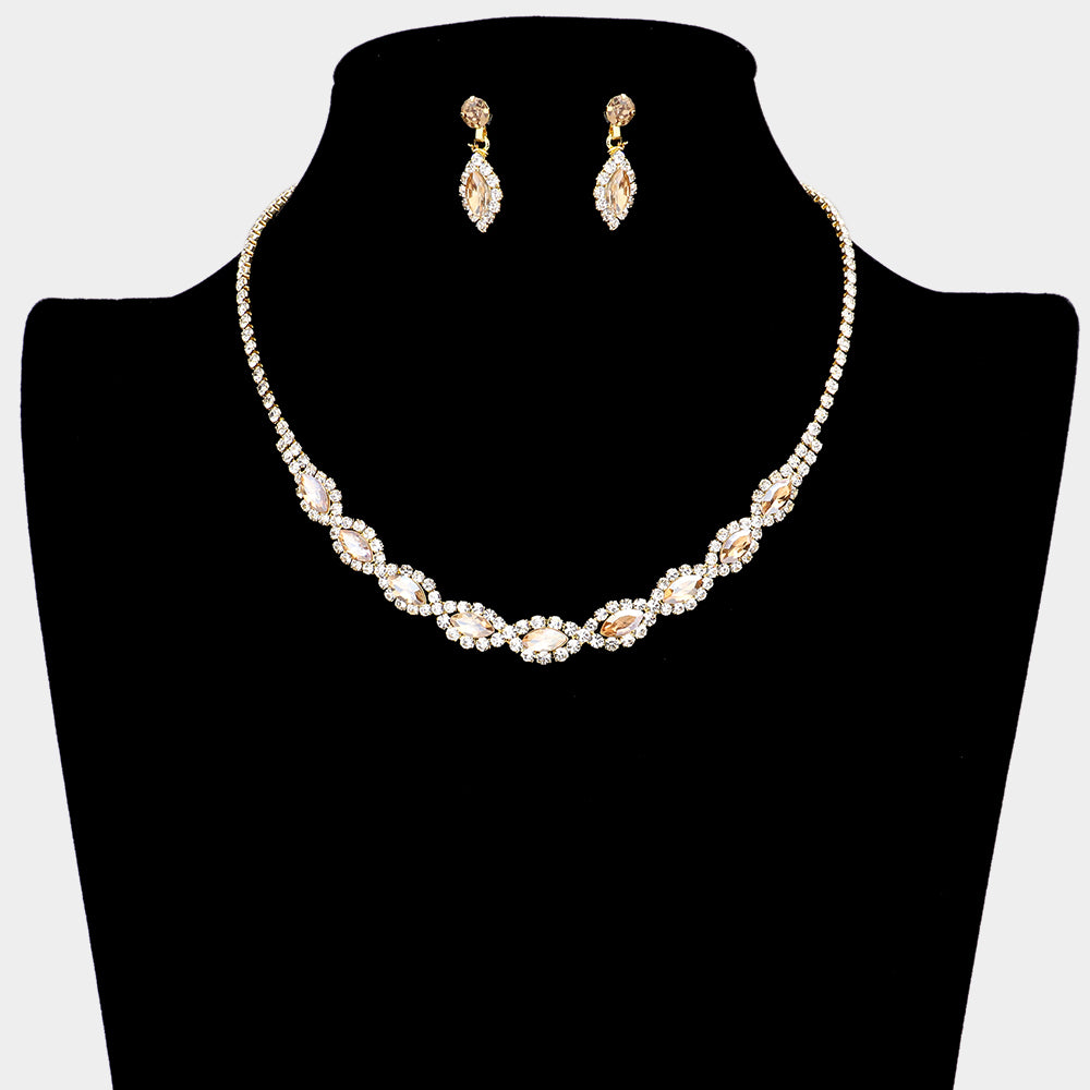 Light Topaz Stone and Rhinestone Accented Small Necklace Set  | Necklace Sets for Little Girls