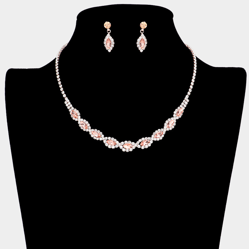 Peach Stone and Rhinestone Accented Small Necklace Set  | Necklace Sets for Little Girls