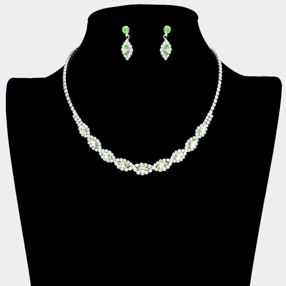 Green Stone and Rhinestone Accented Small Necklace Set  | Necklace Sets for Little Girls