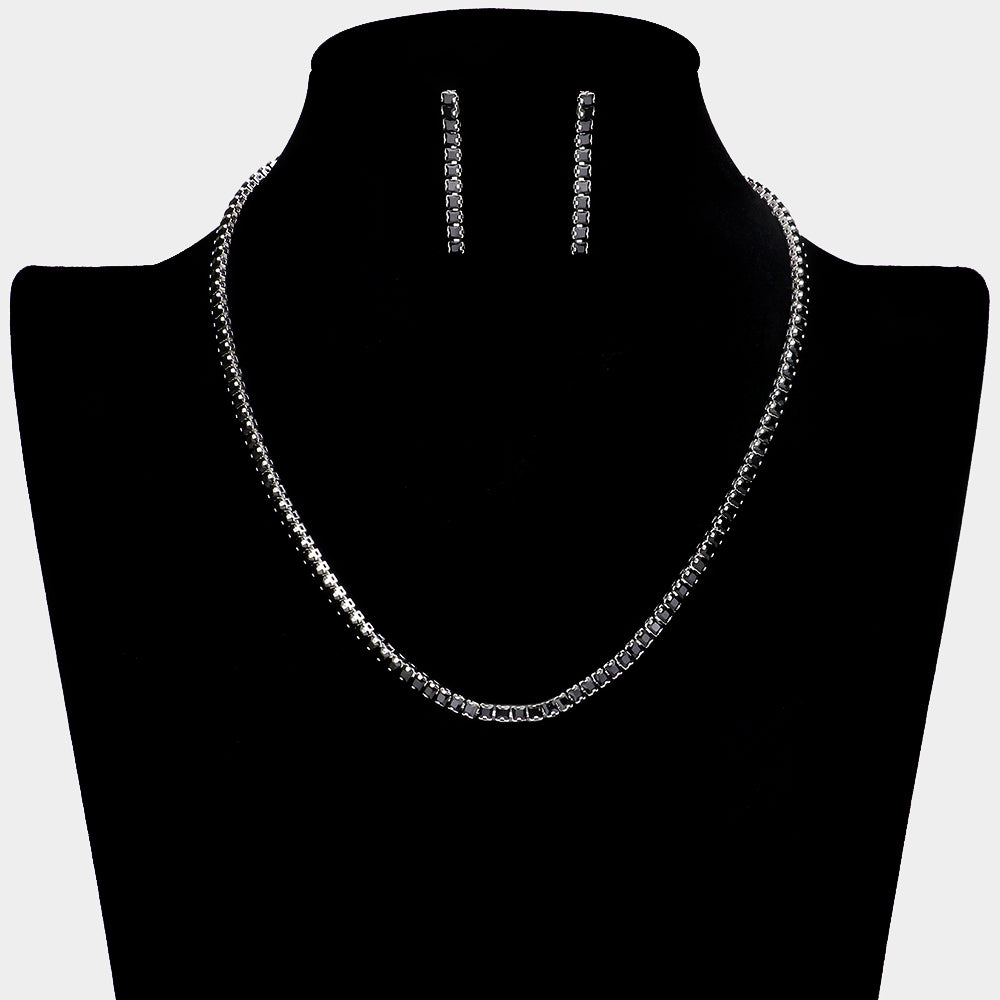 Black Rhinestone and Earrings Necklace Set | Prom Jewelry