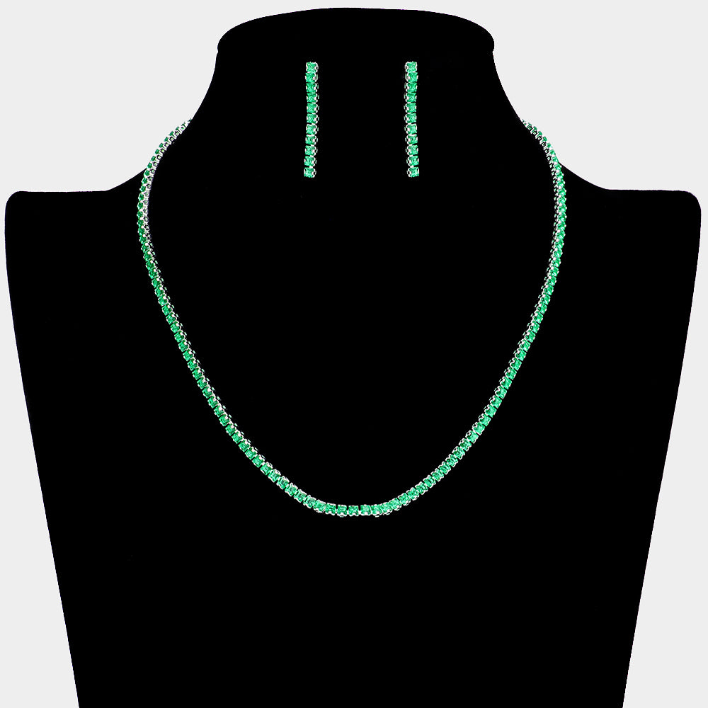 Emerald Rhinestone and Earrings Necklace Set | Prom Jewelry