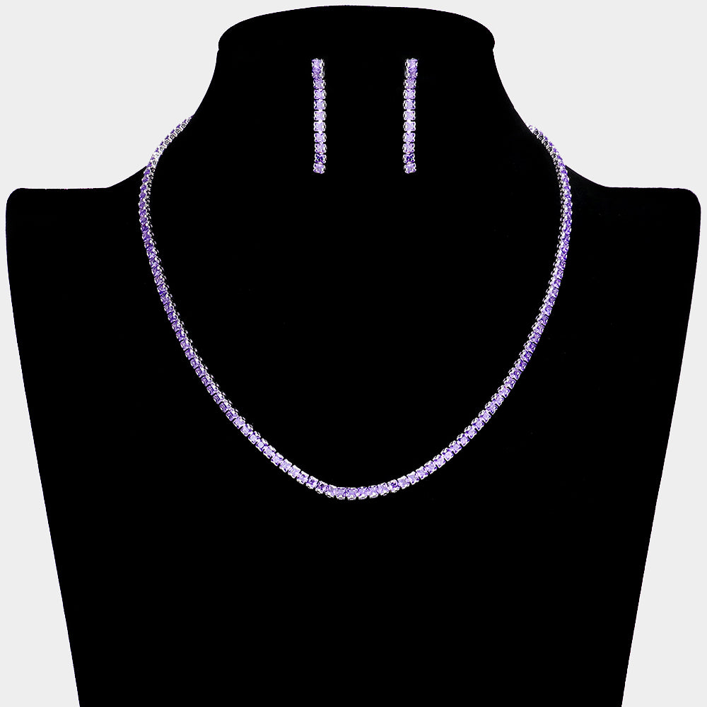 Amethyst Rhinestone and Earrings Necklace Set | Prom Jewelry