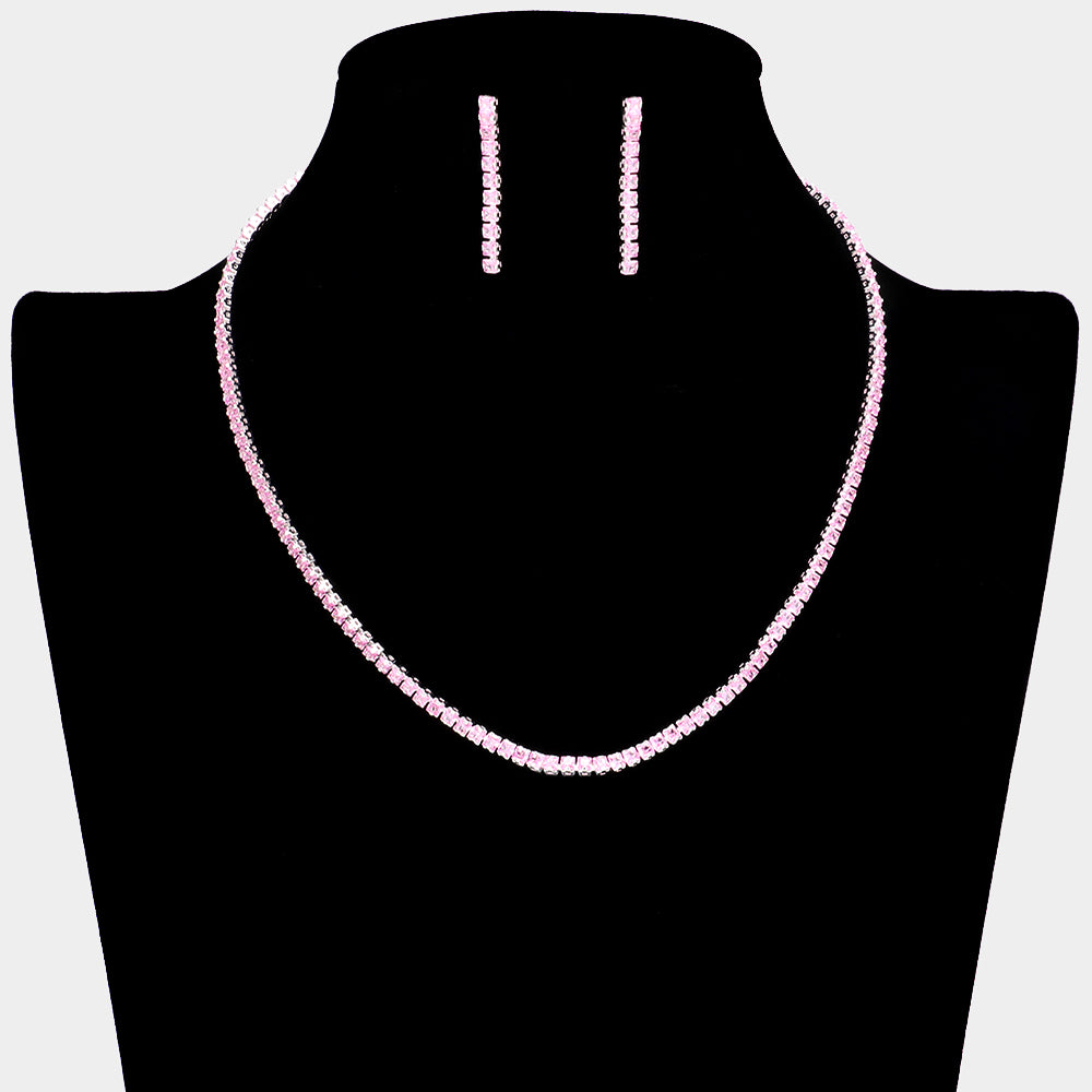 Pink Rhinestone and Earrings Necklace Set | Prom Jewelry