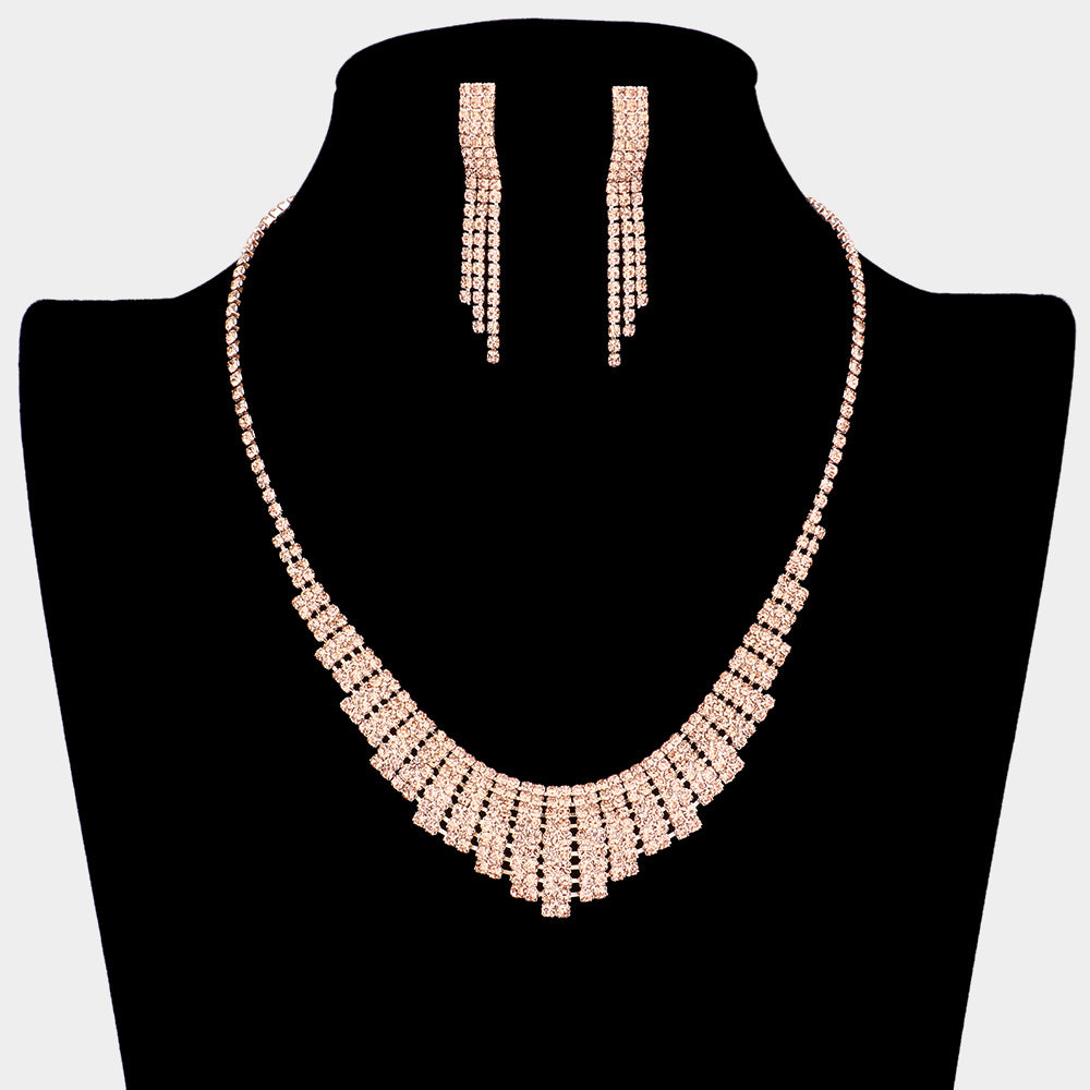 Peach Rhinestone Pave Pageant Necklace Set | Prom Necklace Set