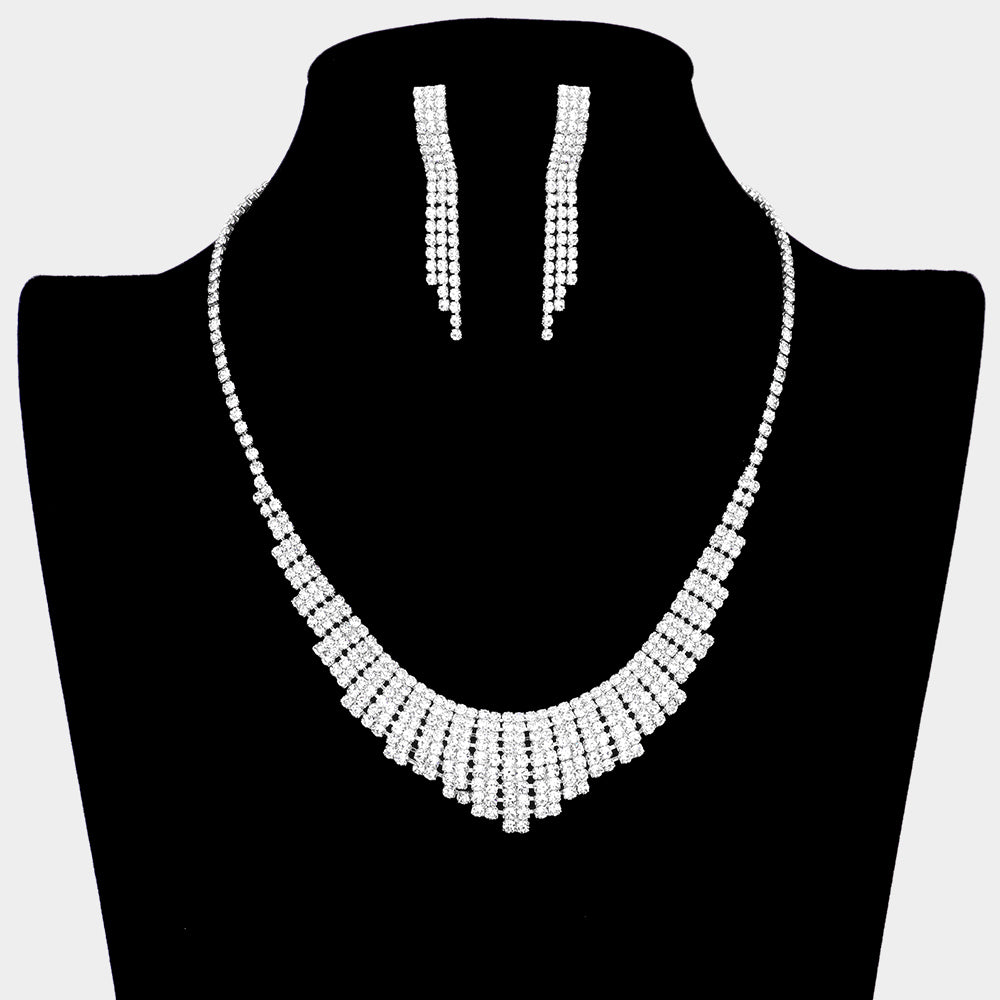 Clear Rhinestone Pave Pageant Necklace Set | Prom Necklace Set