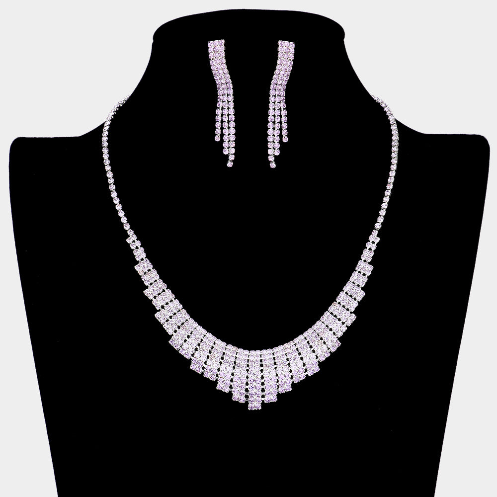 Amethyst Rhinestone Pave Pageant Necklace Set | Prom Necklace Set