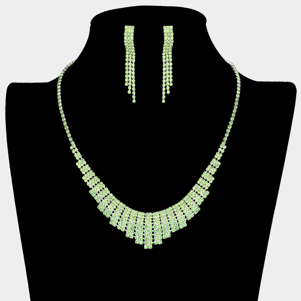 Green Rhinestone Pave Pageant Necklace Set | Prom Necklace Set