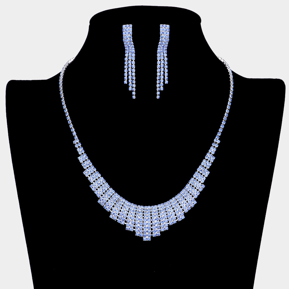 Light Blue Rhinestone Pave Pageant Necklace Set  | Prom Necklace Set 