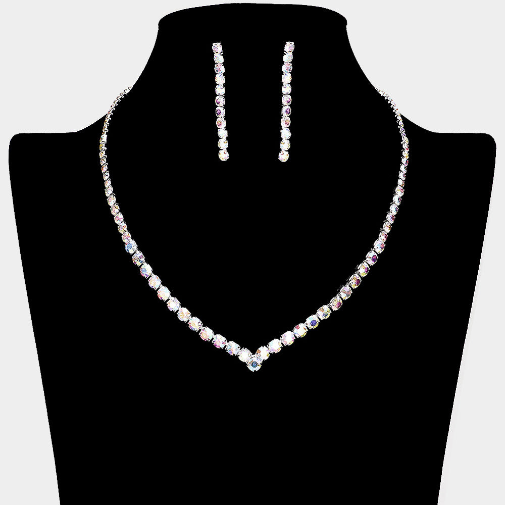Round AB Rhinestone and Earrings Necklace Set | Prom Jewelry