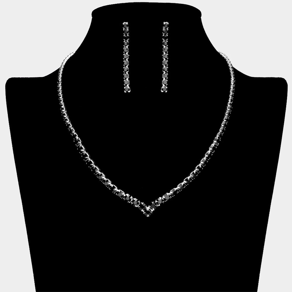 Round Black Rhinestone and Earrings Necklace Set | Prom Jewelry