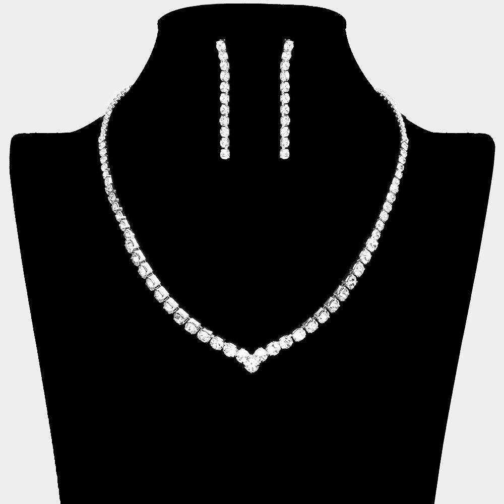 Round Clear Rhinestone and Earrings Necklace Set | Prom Jewelry