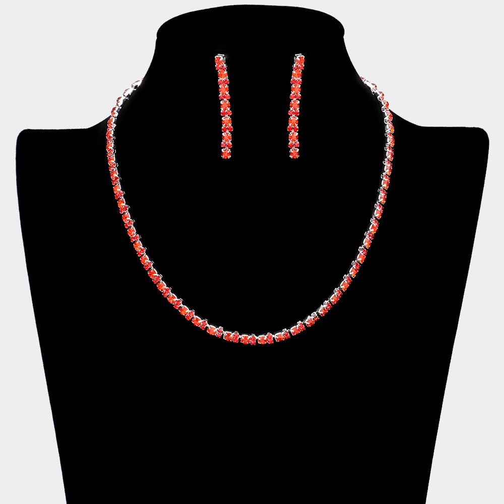 Red Rhinestone Prom Necklace Set | Homecoming Jewelry