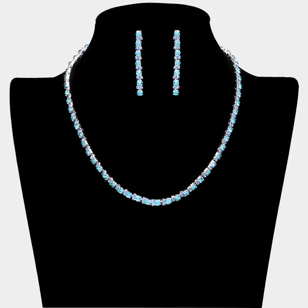 Blue Rhinestone Prom Necklace Set | Homecoming Jewelry