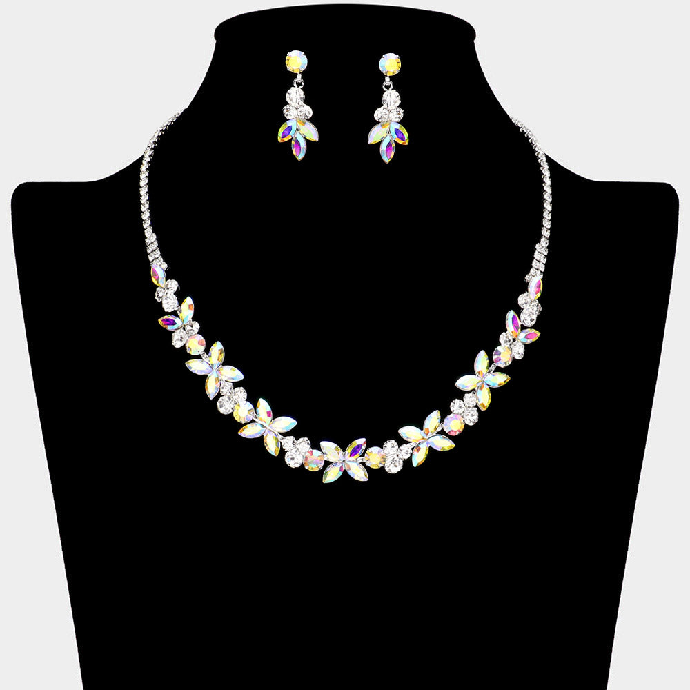 AB Marquise Round Stone Cluster Prom Necklace Set | Evening AB Marquise Round Stone Cluster Prom Necklace Set | Evening