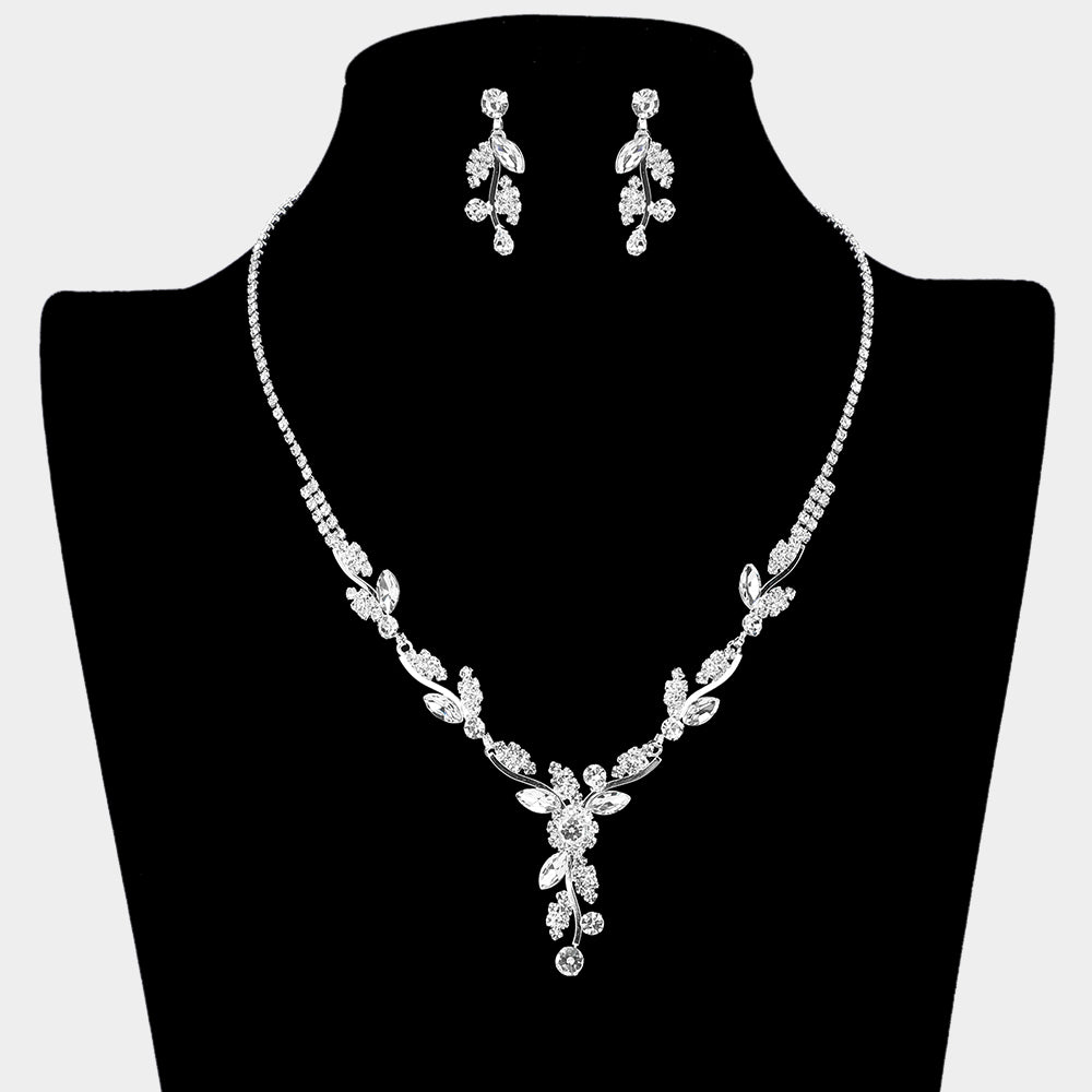 Clear Rhinestone and Marquise Prom Necklace Set  | Clear Homecoming Necklace Set