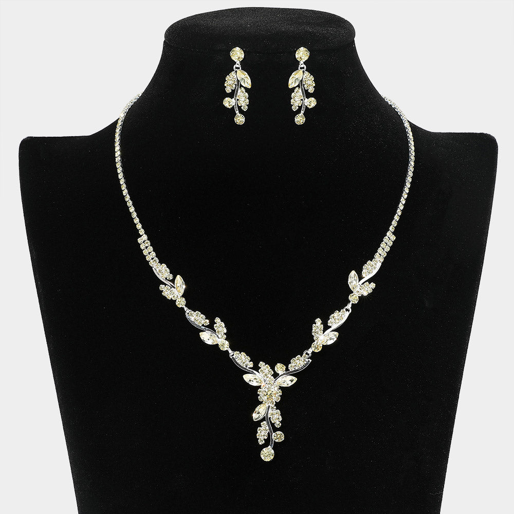 Yellow Rhinestone and Marquise Prom Necklace Set  | Yellow Homecoming Necklace Set