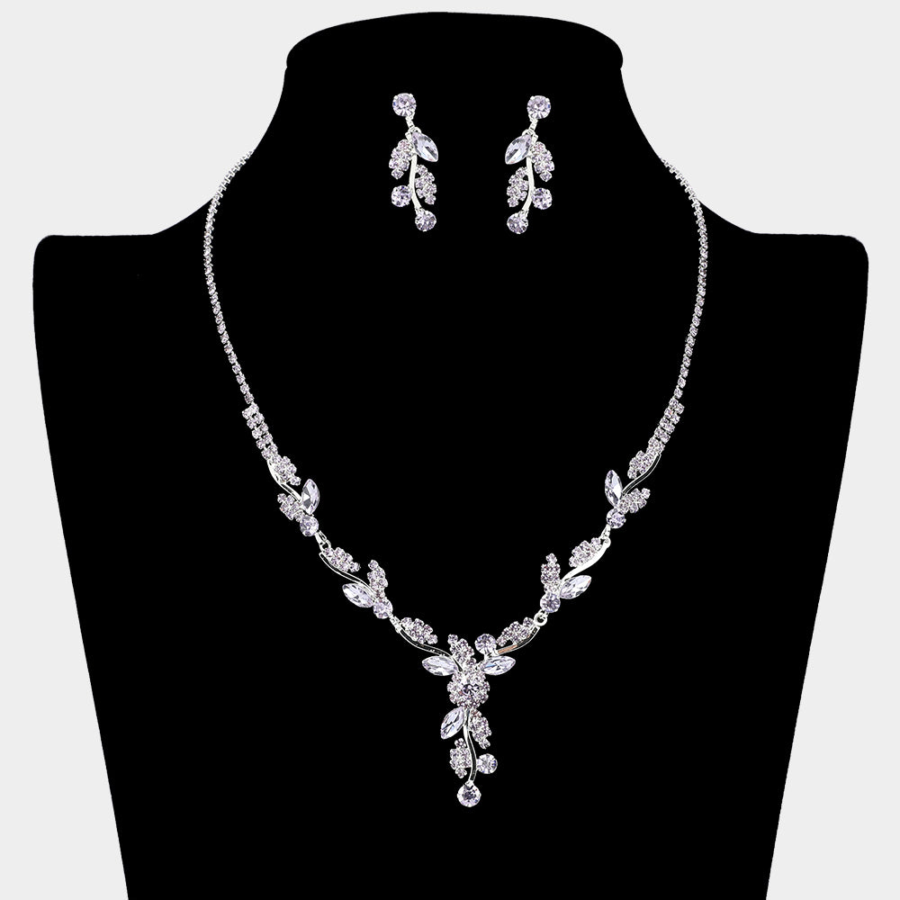 Amethyst Rhinestone and Marquise Prom Necklace Set  | Amethyst Homecoming Necklace Set