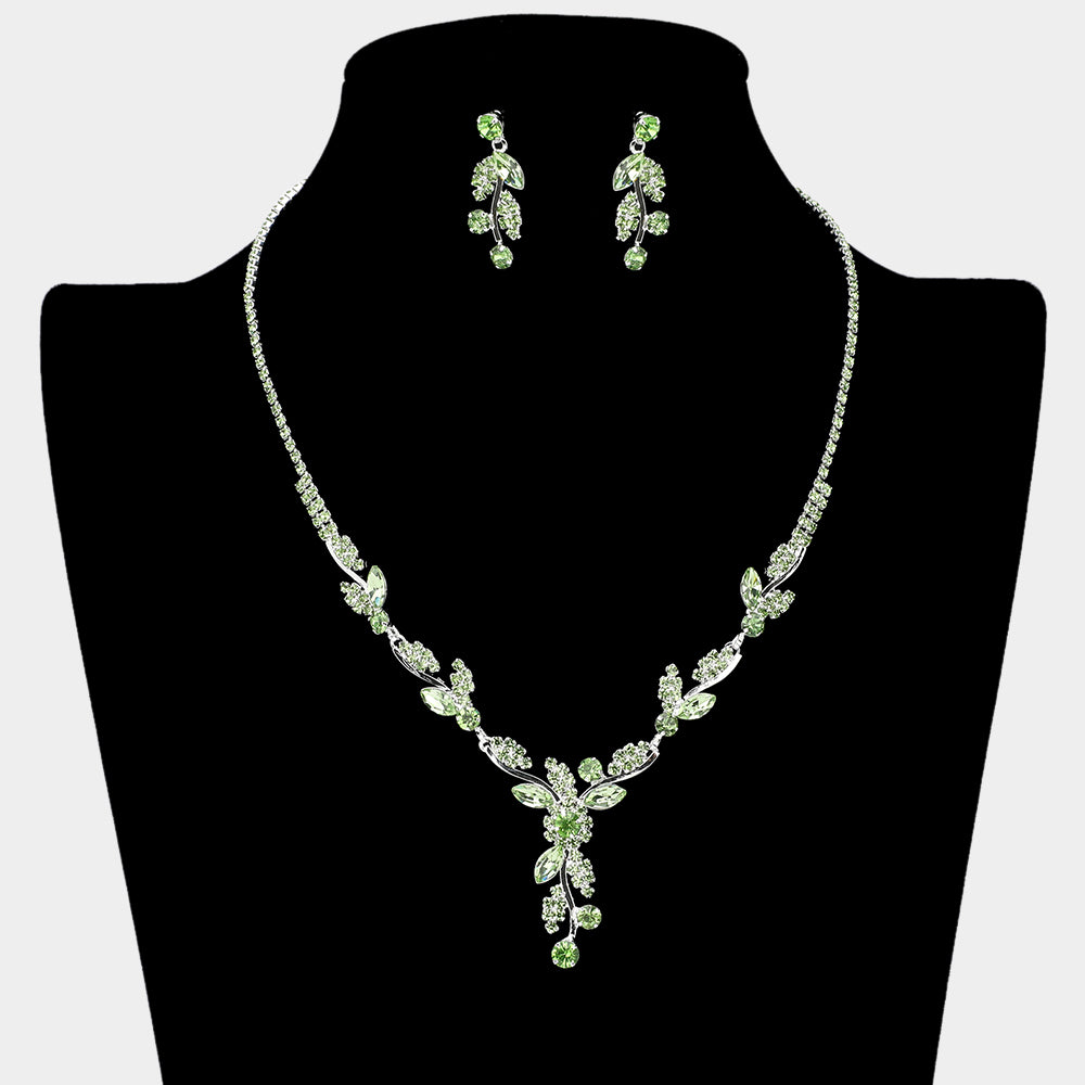 Green Rhinestone and Marquise Prom Necklace Set  | Green Homecoming Necklace Set