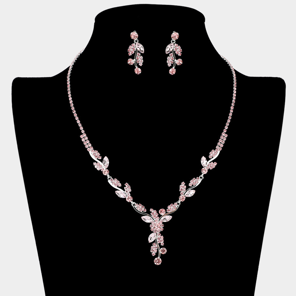Pink Rhinestone and Marquise Prom Necklace Set  | Pink Homecoming Necklace Set