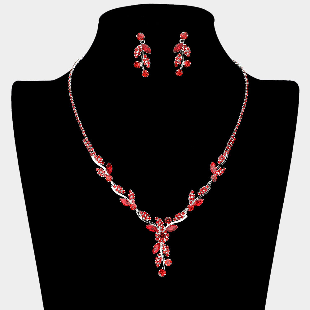 Red Rhinestone and Marquise Prom Necklace Set  | Red Homecoming Necklace Set  |  655658