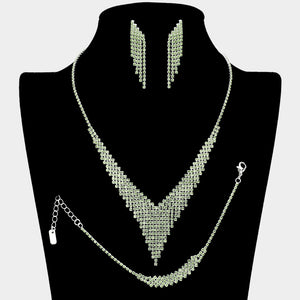 Green Rhinestone Fringe Prom Jewelry Set | Green Rhinestone Evening Jewelry