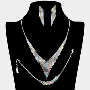 Multi-Color Rhinestone Fringe Prom Jewelry Set | Multi-Color Rhinestone Evening Jewelry