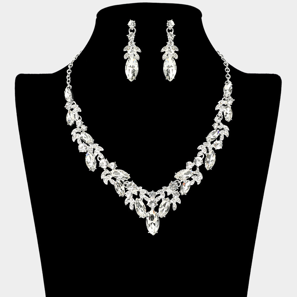 Clear Marquise Stone and Rhinestone Evening Necklace  | Special Occasion Necklace