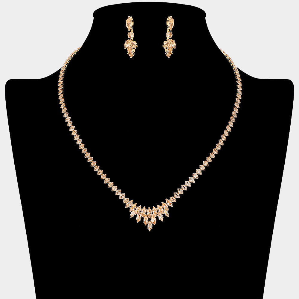 Cluster of Light Topaz Marquise Stone Necklace Set  | Gold Prom and Homecoming Jewelry Necklace Sets