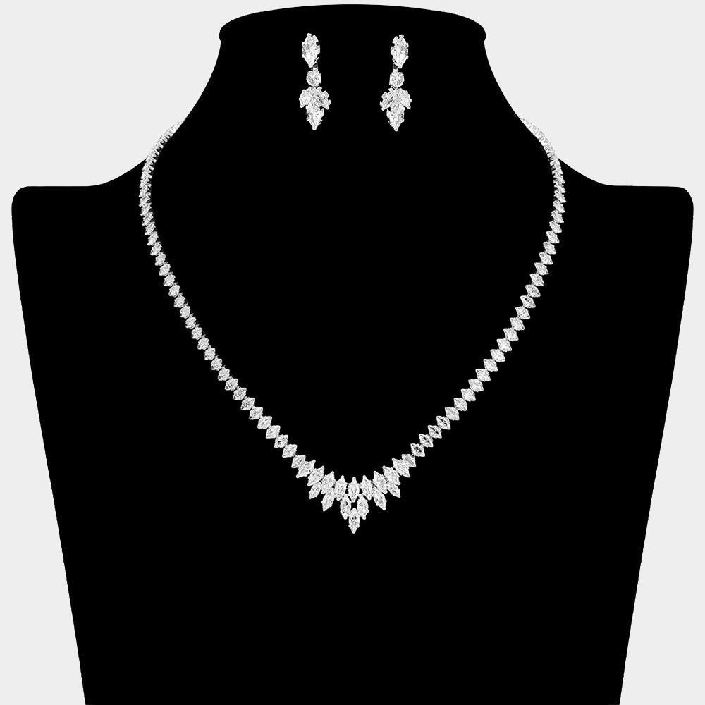 Cluster of Clear Marquise Stone Necklace Set  | Clear Prom and Homecoming Jewelry Necklace Sets 