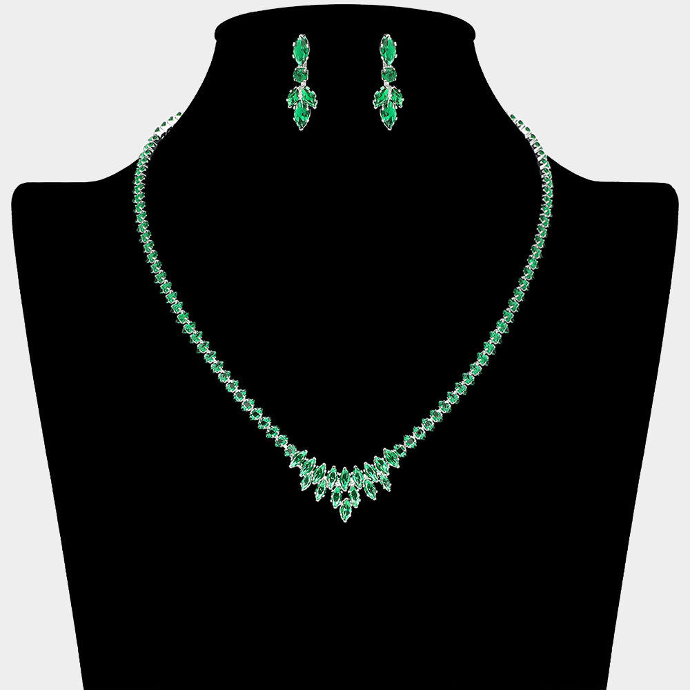 Cluster of Emerald Marquise Stone Necklace Set | Green Prom and Homecoming Jewelry Necklace Sets