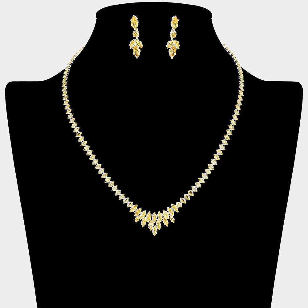 Cluster of Yellow Marquise Stone Necklace Set  | Yellow Prom and Homecoming Jewelry Necklace Sets